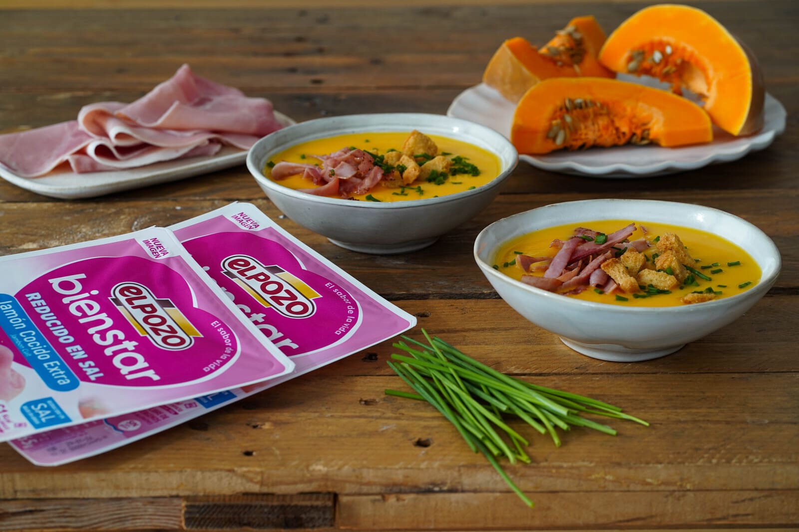 Crema de calabaza asada con tiras de jamón cocido | Receta de temporada - ElPozo Cocina